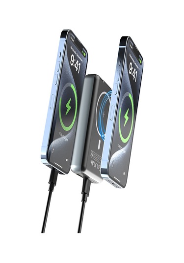 Lenyes Pw1001d Pd 22.5w Hızlı Şarj Özellikli Standlı Wireless Powerbank 15w 10000mah Gri