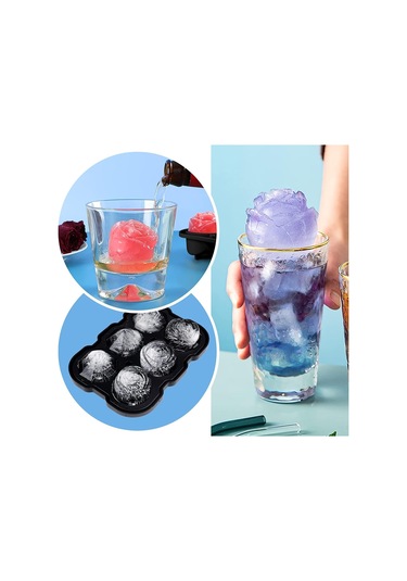 Esnek Silikon Gül Elmas Şekli Buz Topu Kalıbı - Alkolsüz İçecekler, Viski, Kokteyl Ve Daha Fazlası İçin Kolay Çıkarılan Buz Makinesi Siyah