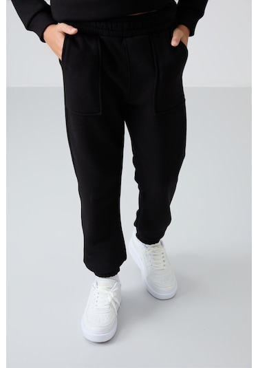 Tommy Life Siyah Pamuklu Kalın İçi Tüylü Yumuşak Dokulu Standart Fit Baskılı Erkek Çocuk Eşofman Takım - 11257 Siyah