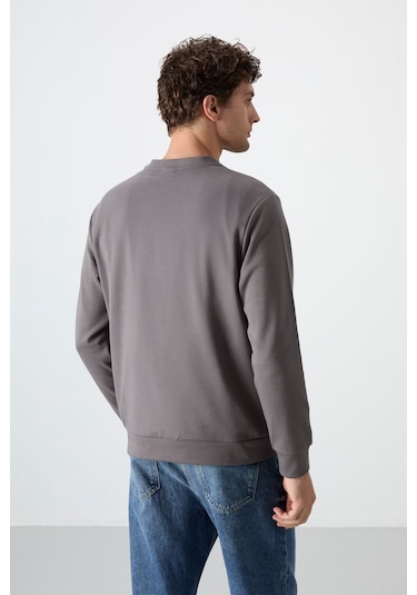Tommy Life Koyu Gri Basic O Yaka Rahat Form Erkek Sweatshirt - 88053 Koyu Gri