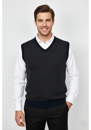 Erkek V Yaka Süveter Çelik Örgü Regular Kalıp Bgl-st04840 Lacivert