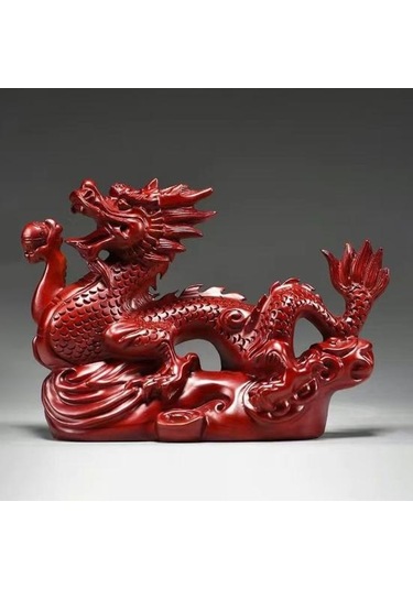 Kırmızı Ejderha Süs Çin Feng Shui Ejderha Heykeli Şanslı Ahşap Hayvanlar Heykelcik Ofis Ev Dekorasyon İçin 12cm