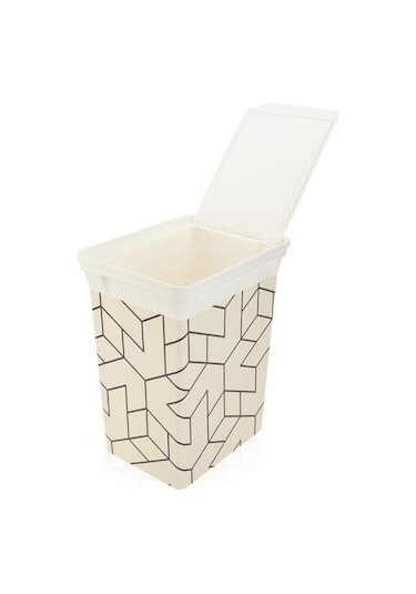 Qutu Çizgili Mutfak Çöp Kovası - Beyaz / Siyah - 20 Lt Beyaz / Siyah Beyaz - Siyah