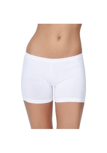 6 Adet Çift Kaplan Bayan Elastanlı Kısa Şort Boxer 627 Beyaz