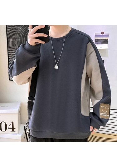 Günlük Yuvarlak Yaka Kazak Yuvarlak Yaka Moda Büyük Beden Erkek Kazak Gri&mavi Gri - Mavi