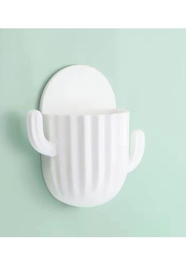 Diş Fırçası Tutucu Ev Duvar Kendinden Yapışkanlı Dikişsiz Kaktüs Depolama Rafı Tıraş Makinesi Organizatör Drenaj Raf Banyo Aksesuarları Beyaz