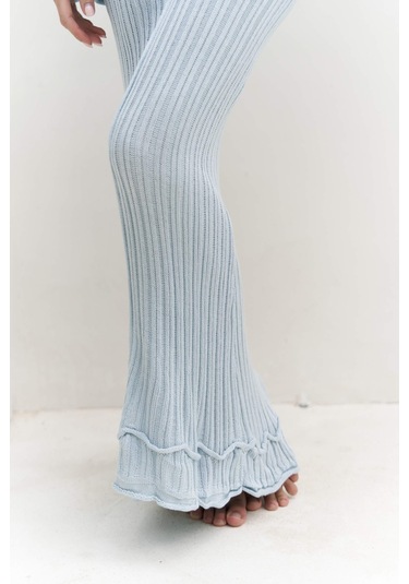 Matias Sırt Dekolteli Mavi Triko Uzun Elbise Mavi