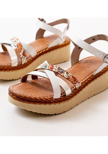 730-015 Beyaz Garni Ortopedik Hakiki Deri Dolgu Kadın Sandalet Beyaz