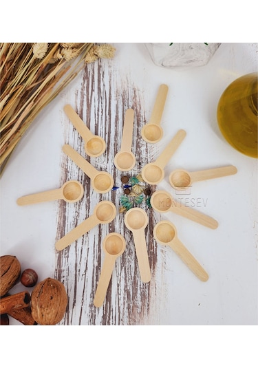 Ahşap Tahta Baharat Şeker Kahve Reçel Kaşığı 12 Li K.