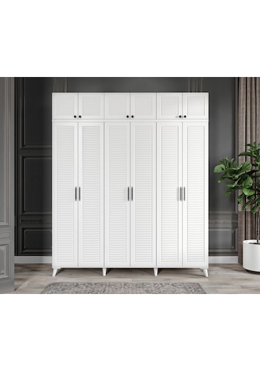 Paris 6 Kapaklı Yüklüklü Komple Mdf Beyaz Gardıro