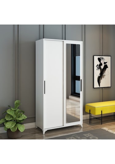 Afillibebek Olivia Sürgülü Aynalı Portmanto Beyaz (Tamamı Mdf)