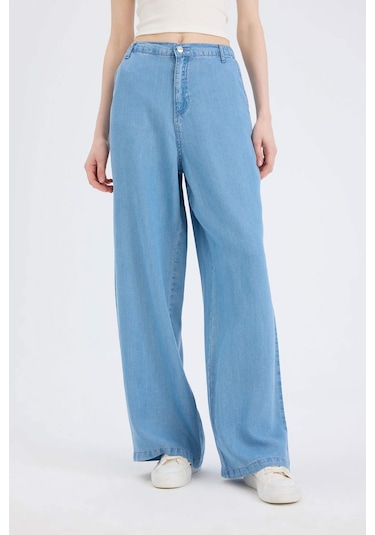 DeFacto Pull On Wide Leg Yüksek Bel Uzun Tensel Yıkamalı Pantolon D8238AX25SMNM85