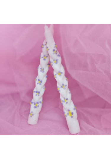 Şamdan Mum 2 Li Çiçek Desenli