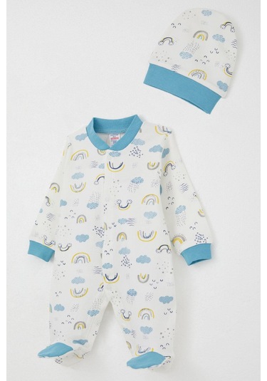 Breeze Erkek Bebek Patikli Tulum Gökyüzü Temalı 0-6 Ay, Beyaz Beyaz