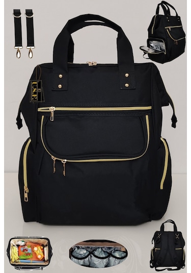 Bebek Bakım Çantası Organizatör Fonksiyonel Anne Bebek Bakım Sırt Çantası-syh Mers Gold Siyah