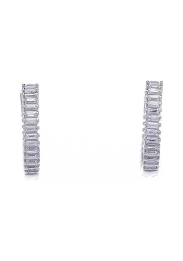 Nagıss 18 MM Halka Baget Taşlı 925 Ayar Gümüş Kadın Küpe