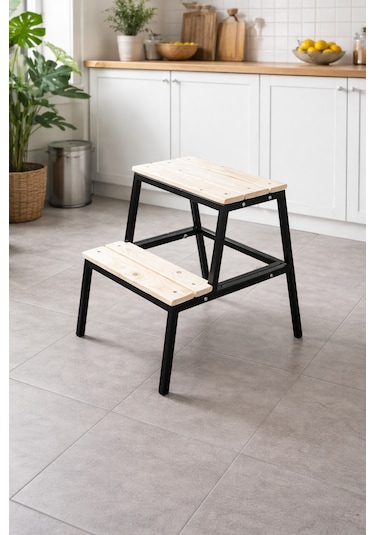 Ecowood Basamaklı Metal Tabure Siyah