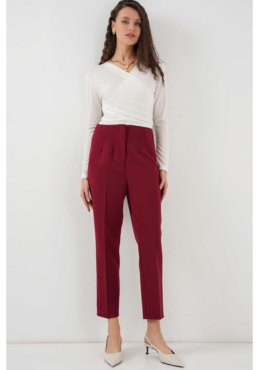Gabria Yüksek Bel Kumaş Pantolon Bordo