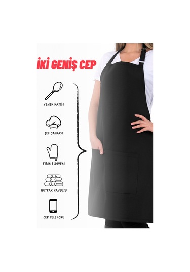 4 Adet Simple Ayarlanabilir Askılı Mutfak Önlüğü Siyah