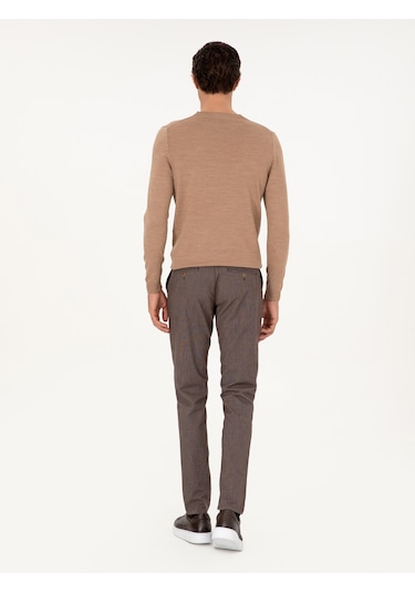 Cacharel Kahverengi Slim Fit Pamuk Karışımlı Kanvas Pantolon