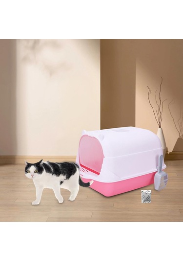 Kapalı Kedi Tuvalet Kapşonlu Kedi Kedisi Çöp Tavası Yüksek S. 10l Siyah