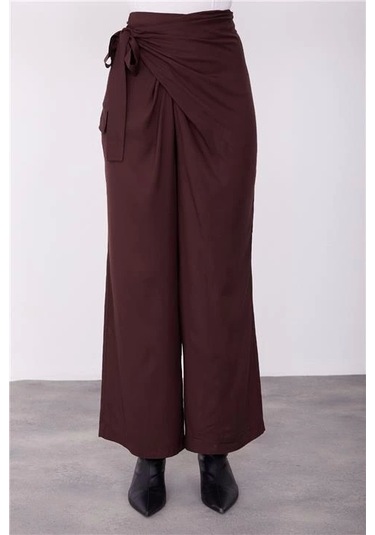 Armine Yandan Bağlama Detaylı Pantolon 23k2425 Bitter Kahverengi