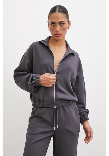 Never More Fermuarlı Sweatshirt Füme