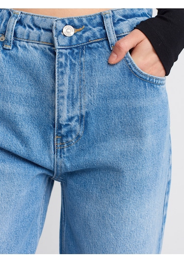 Dilvin 71785 Kalın Kumaş Boru Paça Denim Pantolon-mavi Mavi