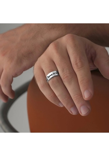 İpek Silver 925 Ayar Gümüş Grek Motifli Üstü Kişiselleştirilebilir Erkek Yüzüğü Çok Renkli