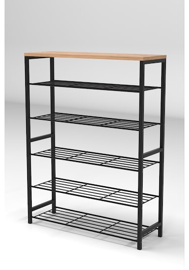 Retodesign 1891 6 Katlı Ayakkabılık Banyo Çok Amaçlı Raf Siyah - Atlantik Çam