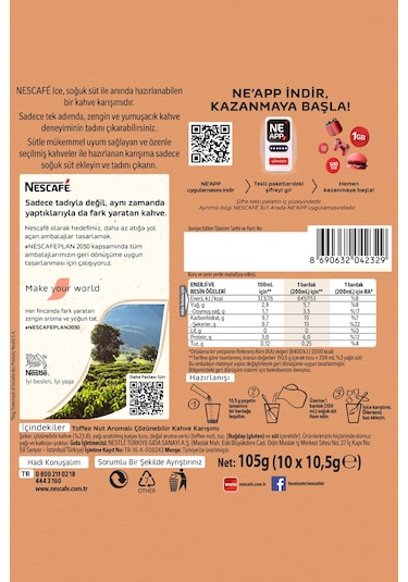 Nescafe Ice Toffee Nut Aromalı Çözünebilir Kahve 10,5g 10'lu Paket 10x6 Hazır