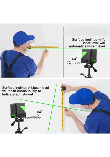 Vkemall A Tipi Yeşil Işık 2 Çizgi Laser Seviye Cihazı - Taşınabilir, Ip54 Koruma, 2.5mm/5m Doğruluk Pil Dahil Değil