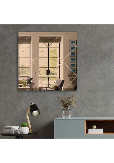 Ayna | Bronz Ayna | Baklava Kanallı Kare Ayna | 60Cm X 60Cm Bronz