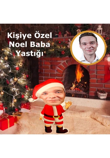 Kişiye Özel Noel Baba Yılbaşı Tasarımlı Şekilli Yastık Çok Renkli