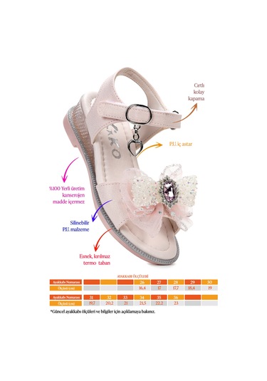 Kiko Kids Bufly Fiyonklu Kız Çocuk Sandalet Ayakkabı Pudra Pudra