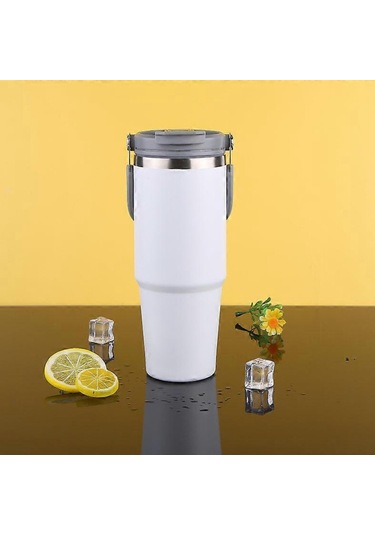 Pipetli Termos Bardak 900 Ml Paslanmaz Çelik -çift Kullanımlı Kapak Beyaz