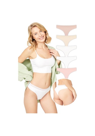 Basic Lazer Kesim File Lastikli Brezilya Külot 5'li Paket Renkli-8 Çok Renkli