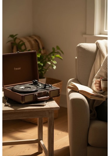 Fressi Dahili Hoparlörlü Pikap Müzik Kutusu Usb+rca+bluetooth Fr-p101 Zenitte Kahverengi