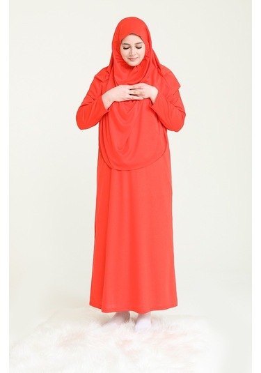 Çantalı Namaz Elbisesi Oranj 4486 Turuncu