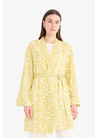 Defacto Relax Fit Bisiklet Yaka Desenli Viskon Kimono E7262ax25smgn734 Yeşil