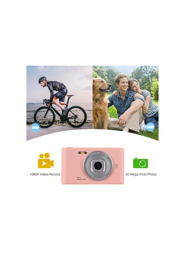 Springsun Pembe Dijital Kamera 1080p Video 50mp Çift Lens 8x Züm 2.4" Ekran 32gb Kart Dahil İç Batarya