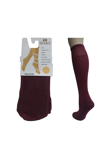 12'li Set Diz Altı Kalın Ten Göstermeyen Kadın Masaj Çorap-bordo Bordo