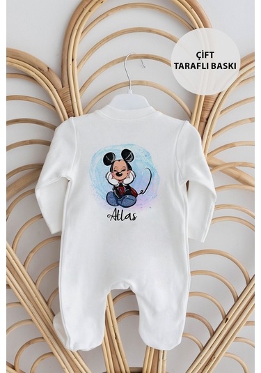 Lilabio %100 Organik Isme Özel Isimli 10lu Hastane Çıkışı Mickey Ekru