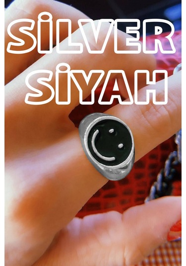 Gümüş Kaplama Siyah Renk Ayarlanabilir Gülen Yüz Şövalye Yüzük - 2299 Altın