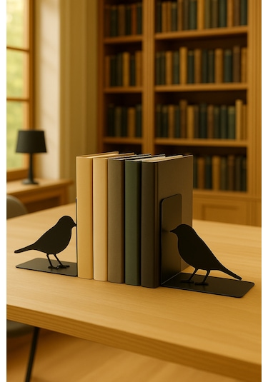 Kuş Figürlü Metal Kitap Tutucu 2 Li Set Doğa Temalı Dekoratif Masa Üstü Aksesuar