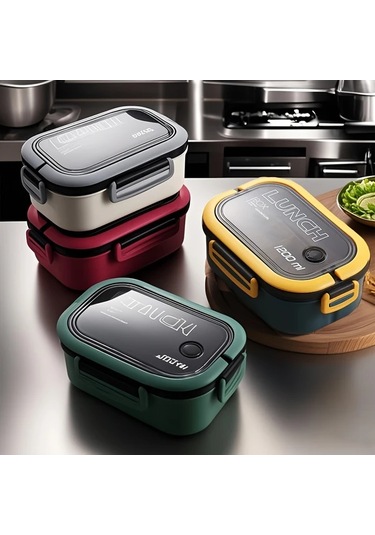 Topnotch Beyaz 2 Katlı Mikrodalgada Kullanılabilir 40.58oz Yemek Kutusu Çatal Kaşık Setli Beyaz