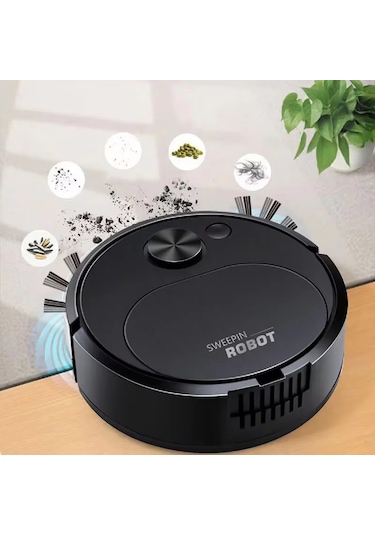 Yeni Usb Süpürme Robotlu Süpürge 3 In 1 Akıllı Kablosuz 1500pa Anlamak Ev Ofis Black Siyah