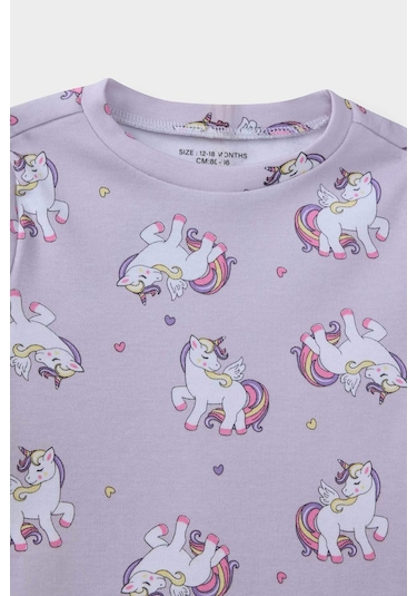 Defacto Kız Bebek Pijama Takımı Unicorn Baskılı Uzun Kollu Üst Uzun Alt F0632a525aupr306 Mor