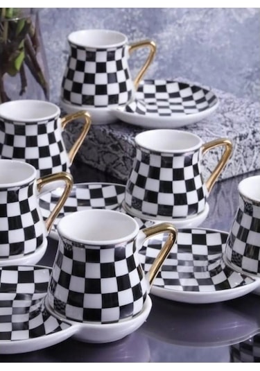 Arow Kahve Fincan Takımı 12 Parça Porselen Dc.tr-3555 9663 Beyaz - Siyah