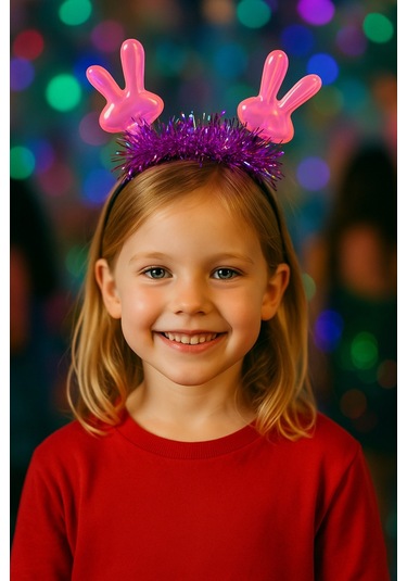 Kpop Korean Style Yılbaşı Yeni Yıl Pembe Tavşan Kulaklı Mor Işıltılı Çocuk Parti Taç Aksesuarı